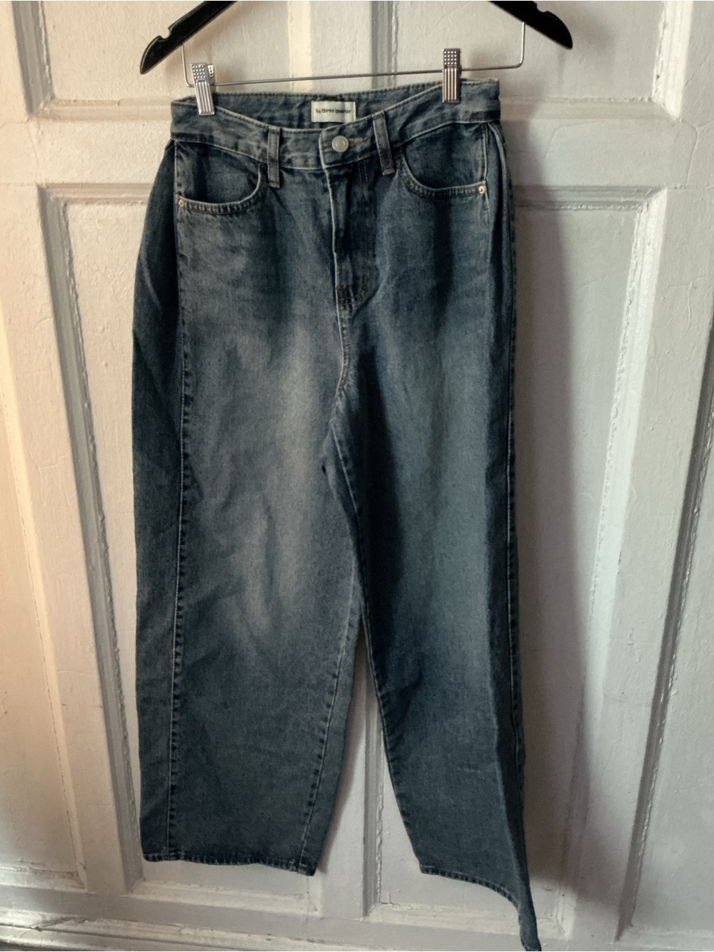 THREE QUARTER Faded Blue Straight Leg Denim Jeans